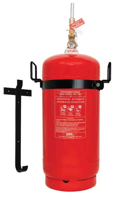 Vatrogasni aparat s prahom 50 kg za lokalnu primjenu. Osigurač Priključak